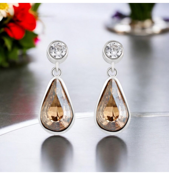 Aretes de Cristal Swarovski en Plata de Ley Color Ambar