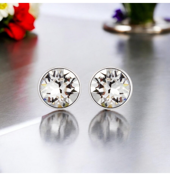 Aretes de Cristal Swarovski Solitario Color Blanco