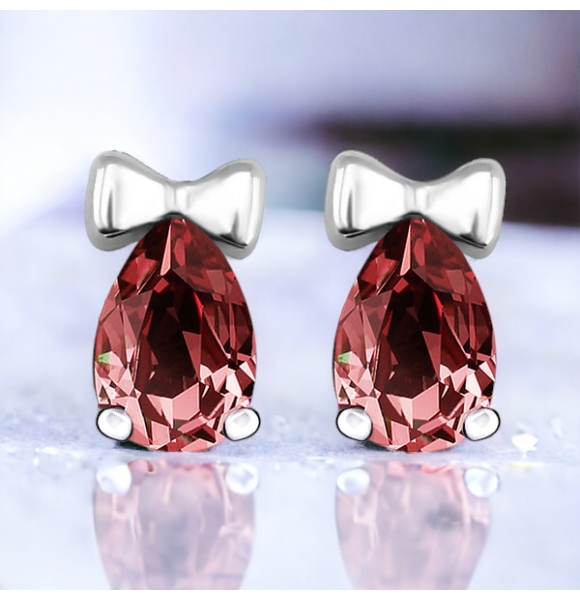 Aretes de Moño Rojo de Swarovski en Plata de Ley