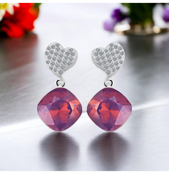 Aretes de Plata 925 Con Color de Amatista Opalo Swarovski