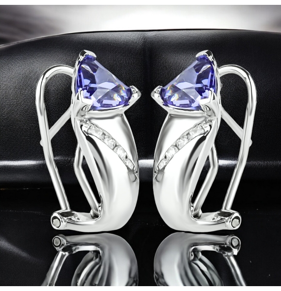 Aretes de Tanzanita Con Plata Cerradura de Omega