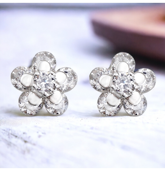 Aretes de Plata en Forma de Flor de Cristal Swarovski Blanco
