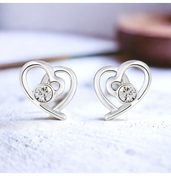 Aretes de Swarovski Color Blanco con Rodio en Forma de Corazón