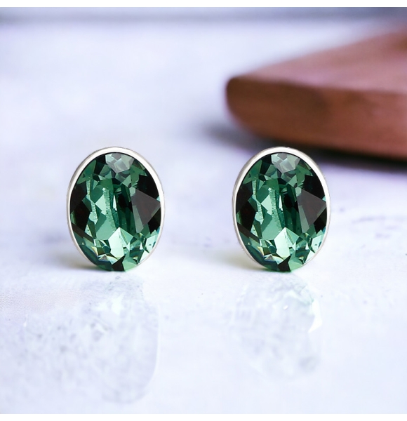 Aretes de Swarovski Verde en Plata de Ley