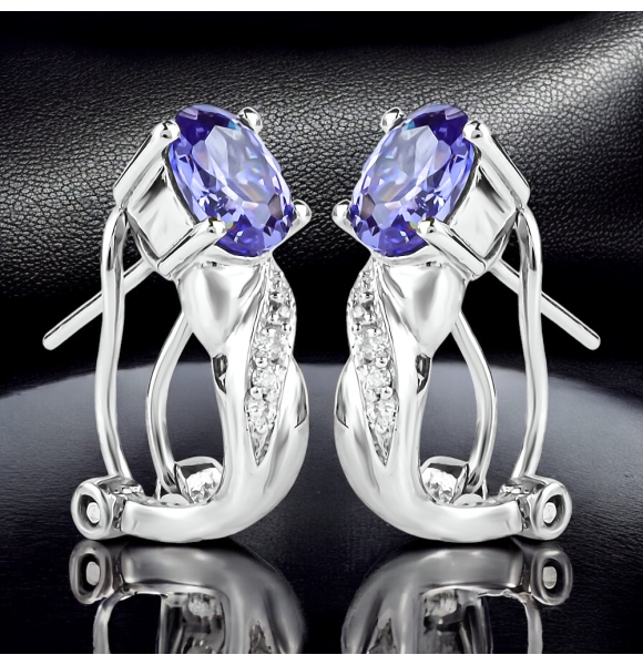 Aretes de Plata con Tanzanita Omega Clip