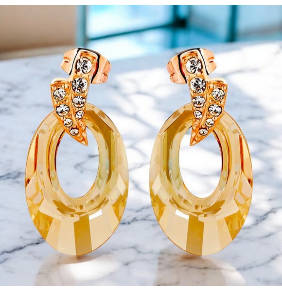 Preciosos Aretes de Cristal Swarovski con Baño de Oro 18K
