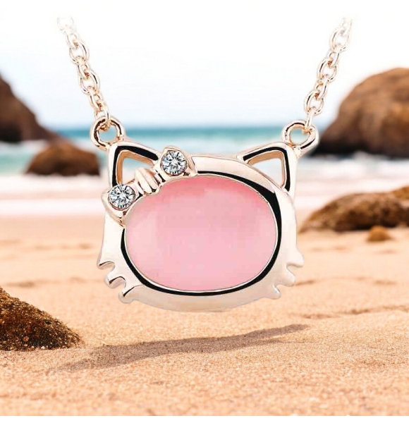 Bonito Juego de Collar y Aretes de Gato Color Rosa