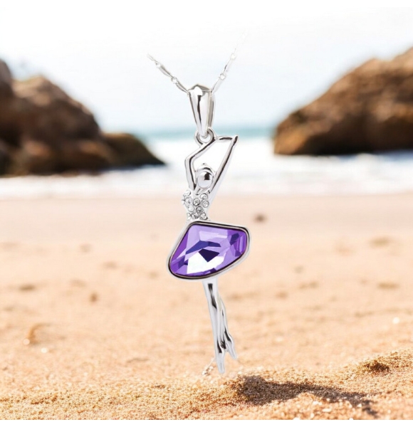 Collar Bailarina Azul Swarovski con Baño de Oro Blanco 18K