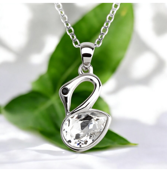 Lindo Collar Cisne Blanca Swarovski Cristal Con Rodio