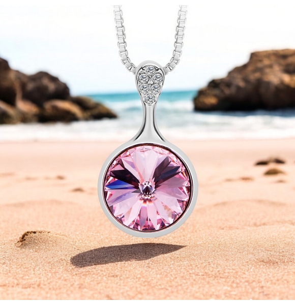 Collar de Circulo Color Rosa de Cristal Swarovski