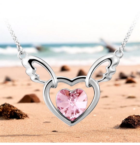 Collar de Cristal Swarovski Chapado en Rodio en Forma de Corazón Color Rosa