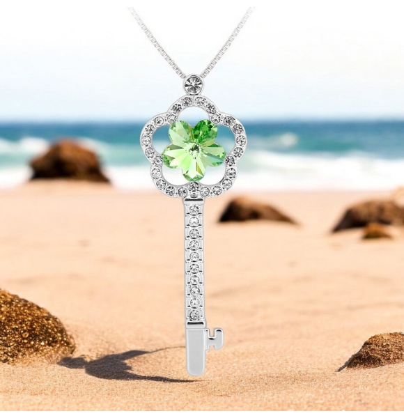 Collar de Llave en Forma de Flor Cristal Swarovski Verde
