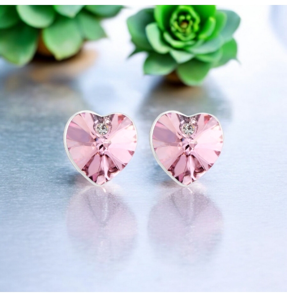 Hermosos Aretes de Cristal Swarovski Color Rosa En forma de Corazón