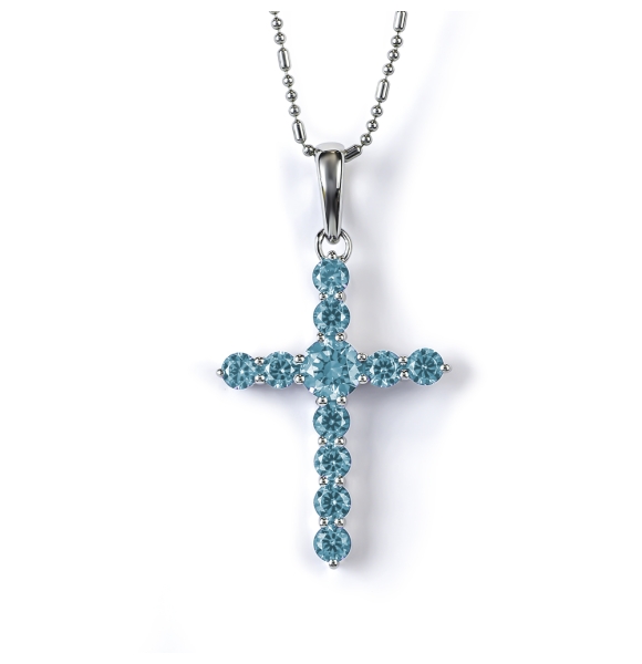 Dije de Cruz con Aquamarine Plata .925