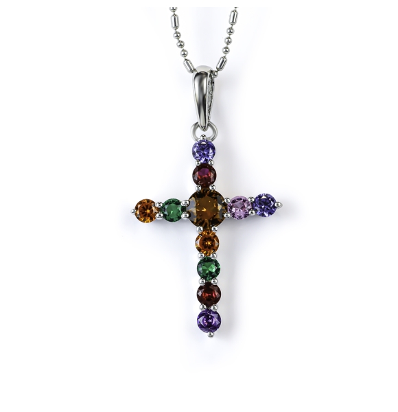 Dije de Cruz con Varias Piedras Plata .925