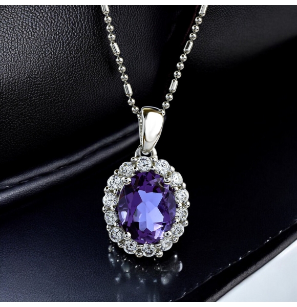 Dije de Plata Fina y Alejandrita en Corte de Óvalo