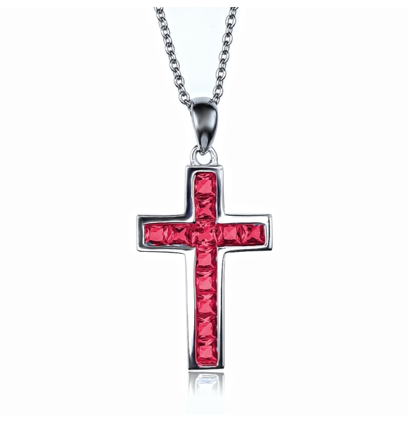 Cruz de Plata Con Rubi