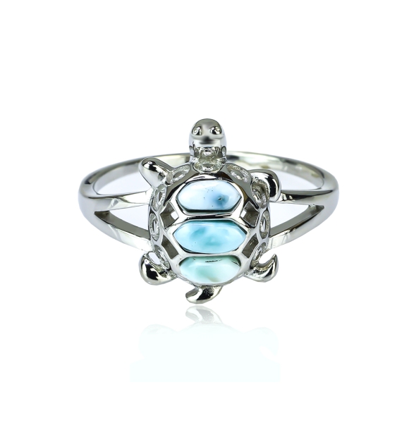 Anillo de Tortuga Con Piedra de Larimar Genuina