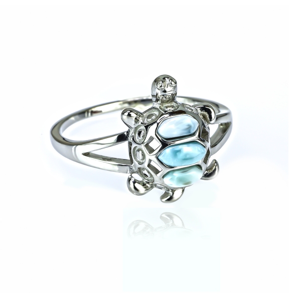 Anillo de Tortuga Con Piedra de Larimar Genuina