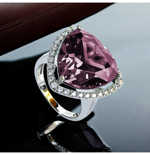 Anillo de Alejandrita Corte Trillion Azul / Purpura To Pink 18 mm