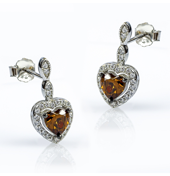 Juego de Chocolate Diamond Aretes y Dije Con Plata