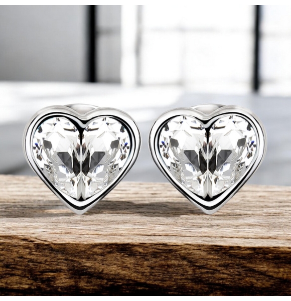 Aretes de Swarovski en Forma de Corazón Color Blanco