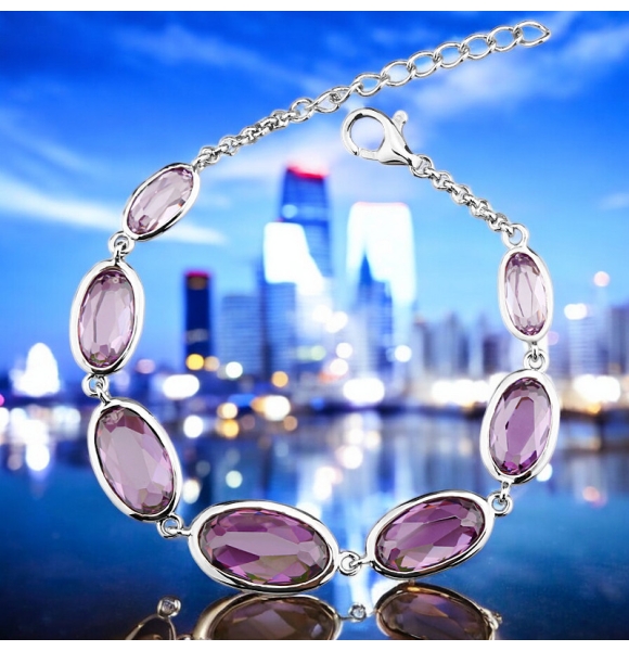 Hermosa Pulsera de Plata Con Cristales de Swarovski