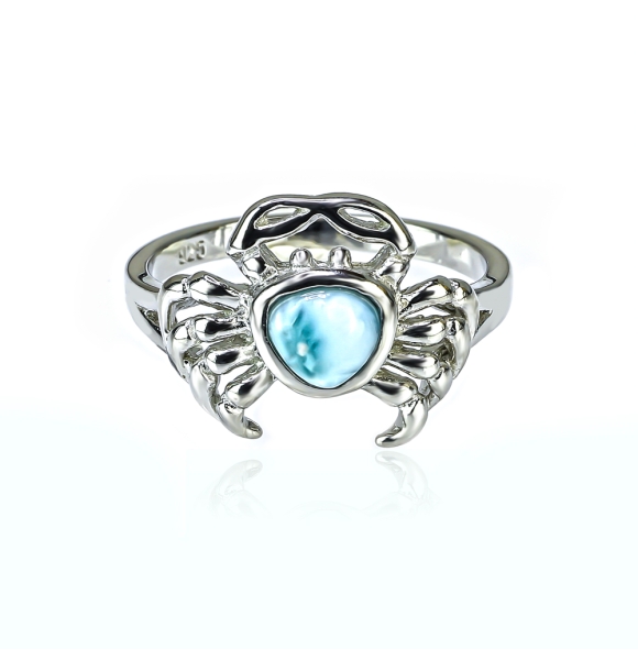 Anillo Diseño de Cangrejo Con Piedra de Larimar Genuina