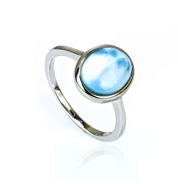 Anillo de Solitario Con Piedra de Larimar Genuina