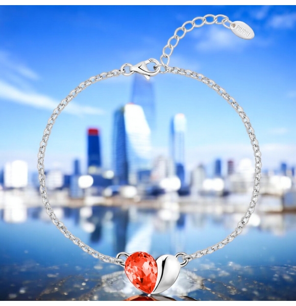 Linda Pulsera Color Rojo Fuego con Corazón Swarovski