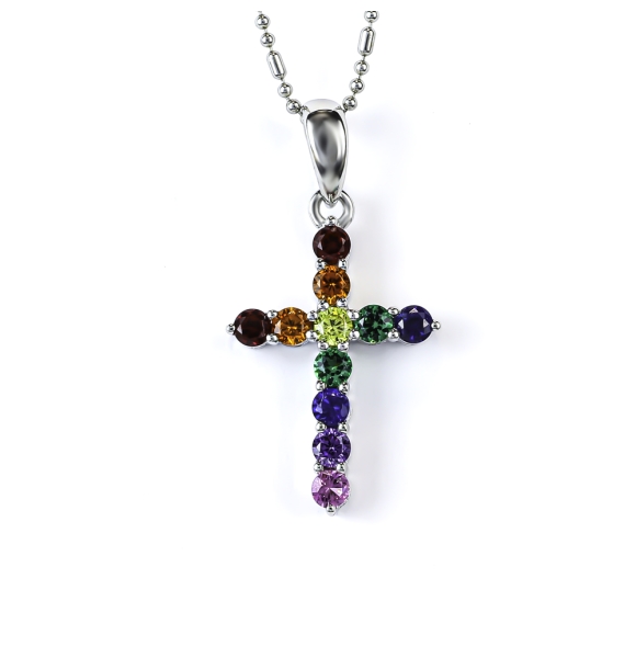 Dije de Cruz con Varias Piedras Plata .925 27 mm x 15 mm