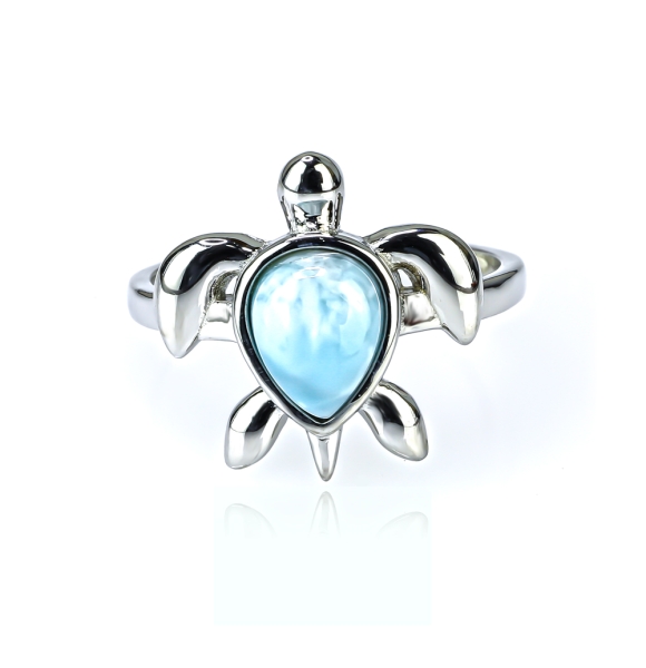 Anillo de Tortuga Con Larimar Natural Cabuchon