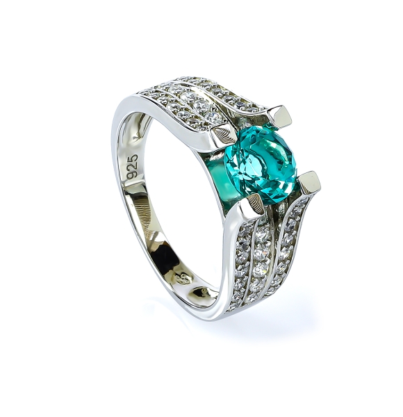 Anillo de Boda Plata Con Paraiba