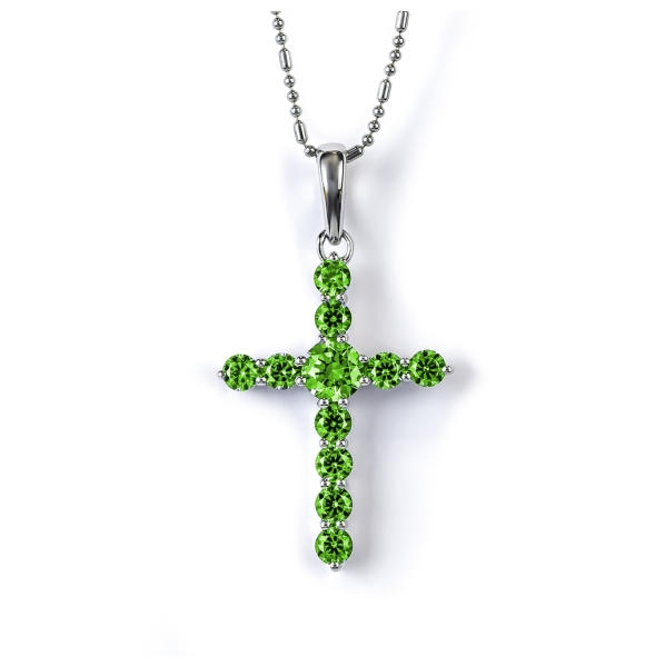 Dije de Cruz con Peridoto Plata .925