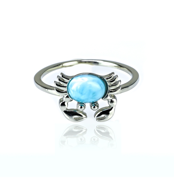 Anillo de Cangrejo Con Piedra de Larimar Genuina