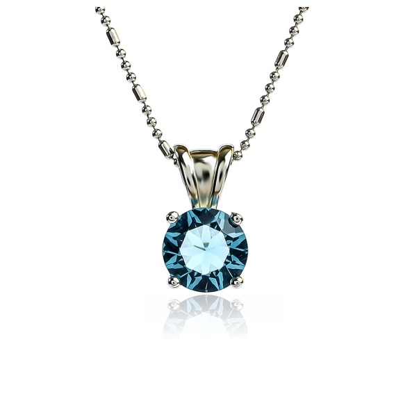 Round Cut Solitaire Aquamarine .925 Silver Pendant