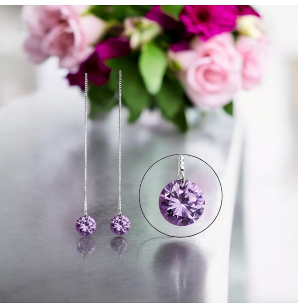 Aretes De Swarovski Con Plata 925 Color Morado