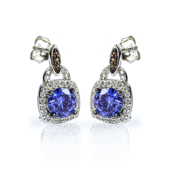 Juego de Pendiente y Aretes de Diamantes de Chocolate con Tanzanita y Plata
