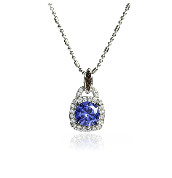 Juego de Pendiente y Aretes de Diamantes de Chocolate con Tanzanita y Plata