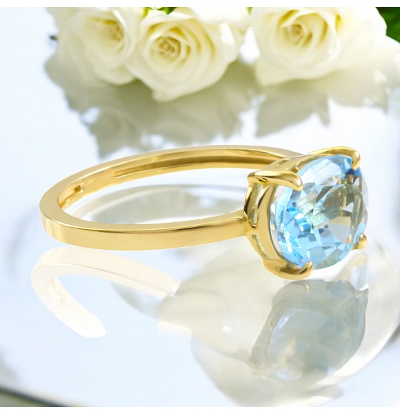 Anillo de Oro de 14K con Piedra Preciosa de Topacio Azul Genuino en Corte Ovalado