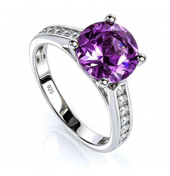 Anillo Solitario de Plata Fina .925 con Alejandrita