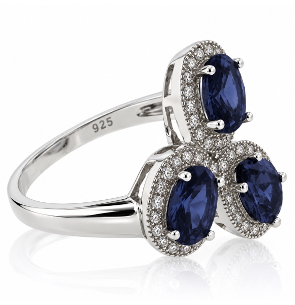 Anillo con 3 Alejandritas Bicolor en Plata 925 ( Azul/Morado )