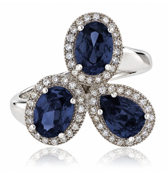 Anillo con 3 Alejandritas Bicolor en Plata 925 ( Azul/Morado )