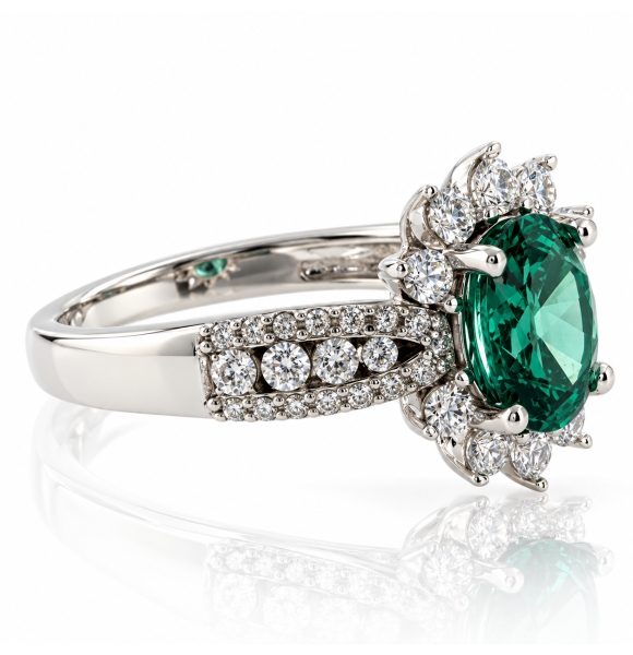 Anillo con una Gema de Alejandrita ( Azul/Verde ) en Plata .925