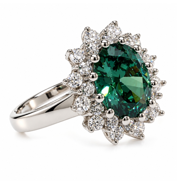 Anillo de Alejandrita Azul a Verde en Plata .925