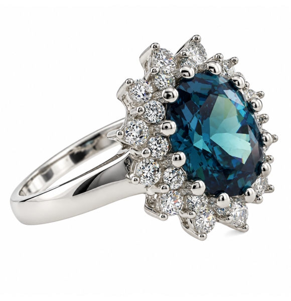 Anillo de Alejandrita Azul a Verde en Plata .925
