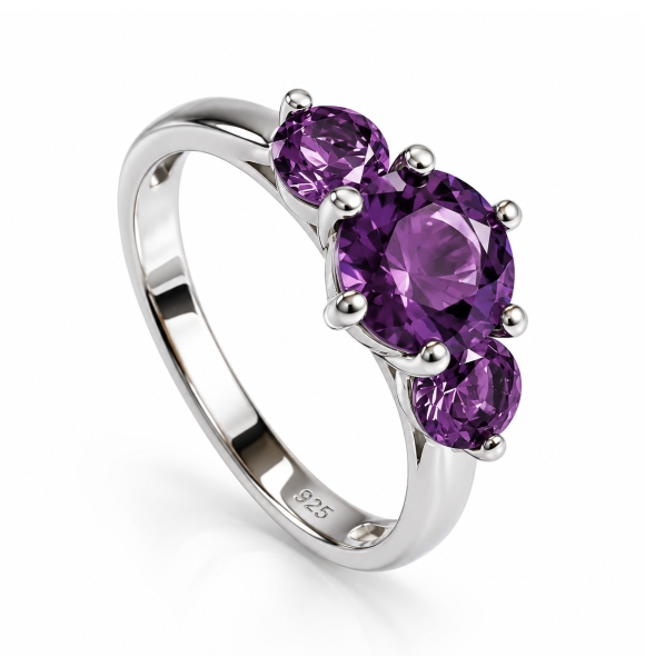 Anillo de Alejandrita de 3 piedras Morada Rosa