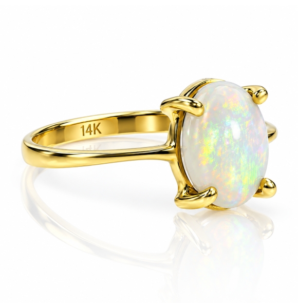 Anillo de Opalo Blanco Mexicano 14K Oro Amarillo