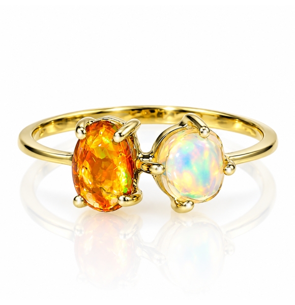 Anillo de Opalo de Fuego Mexicano 14K Oro Amarillo