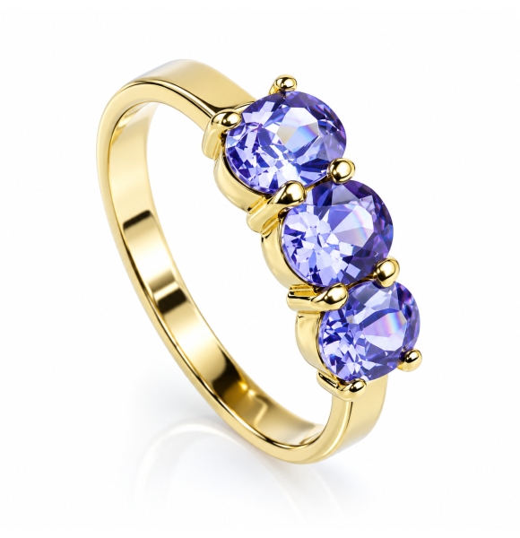 Anillo de Oro 10K Amarillo Con Tanzanita Natural